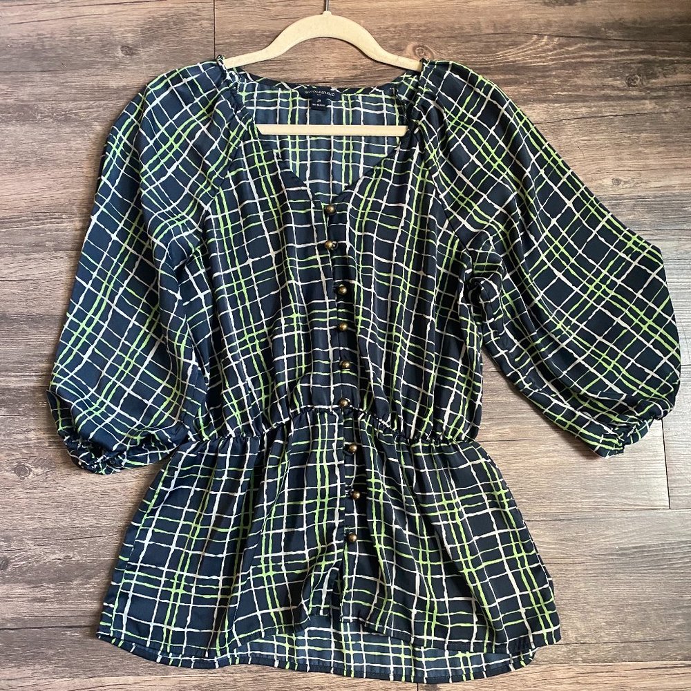 Banana Republic Navy & Green Plaid Blouse